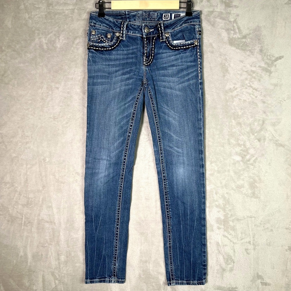 Miss Me Sunny Skinny Jeans 28 Bradbury Low Rise Medium Wash Thick Stitch‎ Y2K